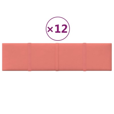 Paneles de pared 12 uds terciopelo rosa 60x15 cm 1,08 m²