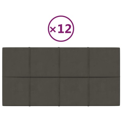 Paneles de pared 12 uds terciopelo gris oscuro 60x30 cm 2,16 m²