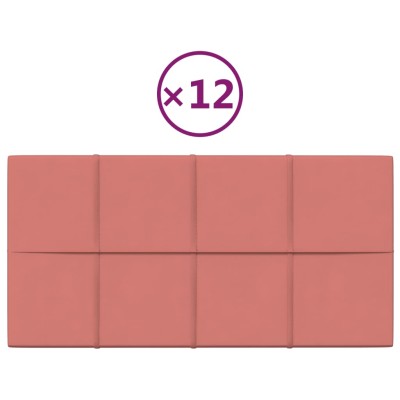 Paneles de pared 12 uds terciopelo rosa 60x30 cm 2,16 m²