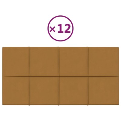 Paneles de pared 12 uds terciopelo marrón 60x30 cm 2,16 m²