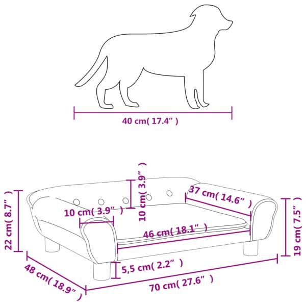 Cama para perros de terciopelo marrón 70x48x22 cm