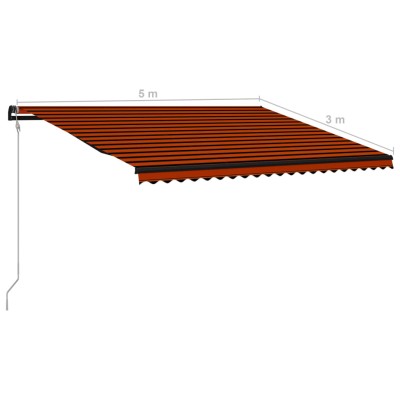 Toldo retráctil sensor de viento y LED naranja marrón 500x300cm