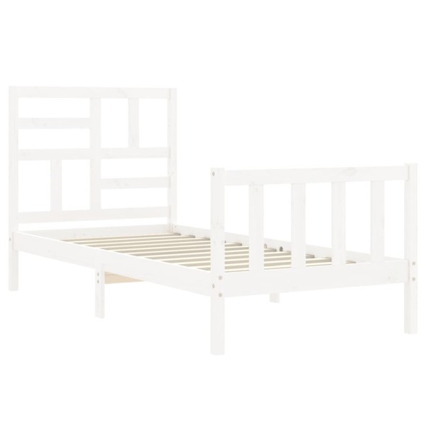 Estructura de cama individual con cabecero madera maciza blanco