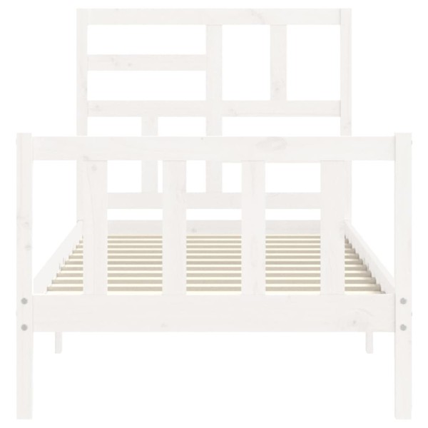 Estructura de cama individual con cabecero madera maciza blanco