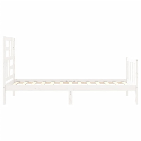 Estructura de cama individual con cabecero madera maciza blanco