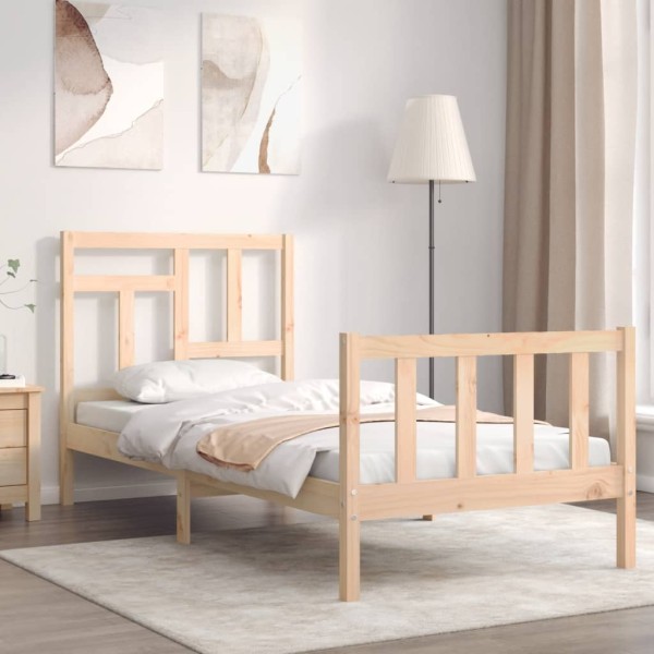 Estructura de cama con cabecero madera maciza 90x200 cm