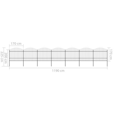 Valla de jardín con punta de lanza acero negro (1,5-1,75)x11,9m