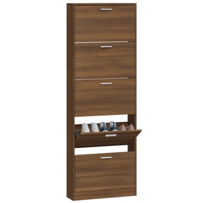 Mueble zapatero madera contrachapada marrón roble 59x17x169 cm