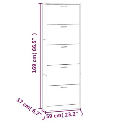 Mueble zapatero madera contrachapada marrón roble 59x17x169 cm