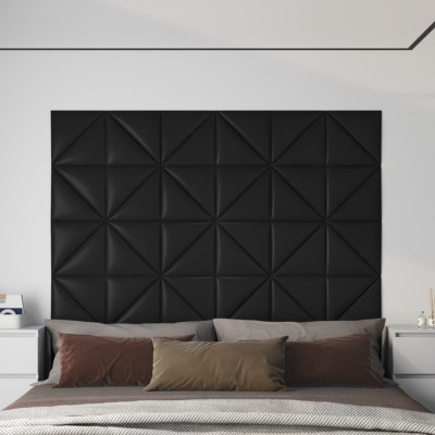 Paneles de pared 12 uds cuero sintético negro 30x30 cm 0,54 m²