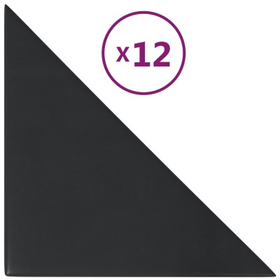 Paneles de pared 12 uds cuero sintético negro 30x30 cm 0,54 m²