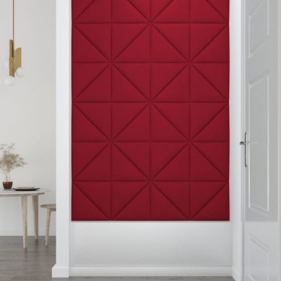 Paneles de pared 12 uds terciopelo rojo tinto 30x30 cm 0,54 m²