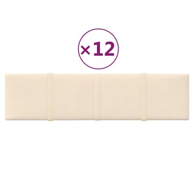 Paneles de pared 12 uds terciopelo color crema 60x15 cm 1,08 m²