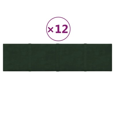 Paneles de pared 12 uds terciopelo verde oscuro 60x15 cm 1,08m²