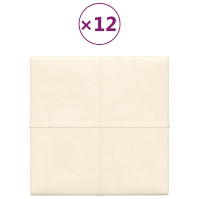 Paneles de pared 12 uds terciopelo crema 30x30 cm 1,08 m²