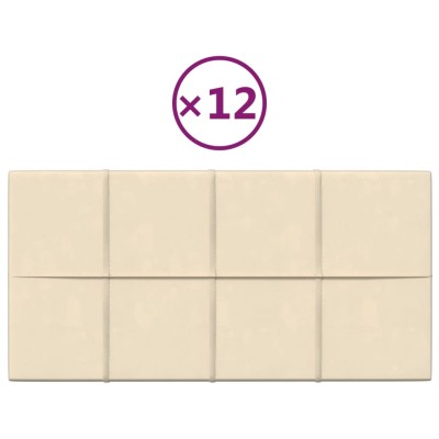 Paneles de pared 12 uds terciopelo crema 60x30 cm 2,16 m²