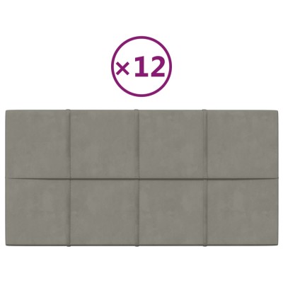 Paneles de pared 12 uds terciopelo gris claro 60x30 cm 2,16 m²