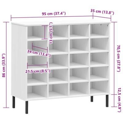 Zapatero patas de metal OSLO madera maciza blanco 95x35x86 cm