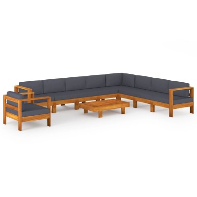 Muebles de jardín 10 pzas con cojines madera acacia gris oscuro