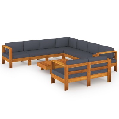 Muebles de jardín 9 pzas con cojines gris oscuro madera acacia