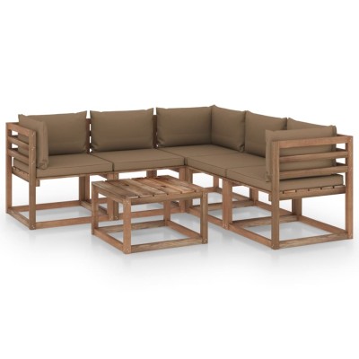 Set de muebles de jardín 6 pzs madera impregnada cojines taupe