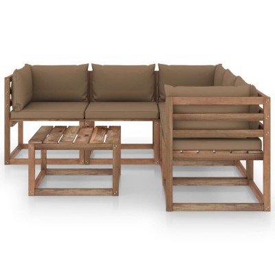 Set de muebles de jardín 6 pzs madera impregnada cojines taupe