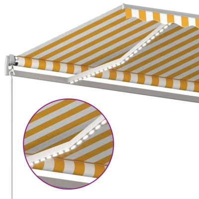 Toldo retráctil manual con luz LED amarillo y blanco 500x300 cm