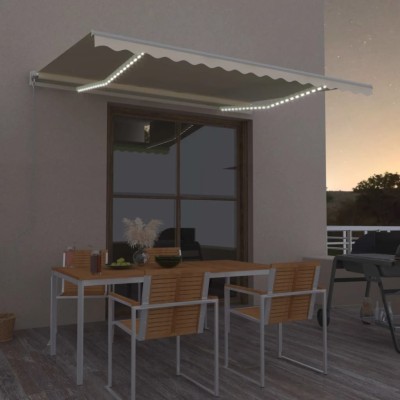 Toldo retráctil manual con LED crema 450x300 cm