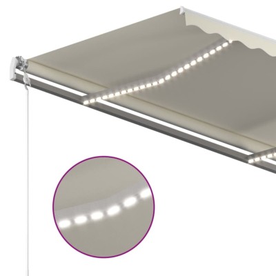 Toldo retráctil manual con LED crema 450x300 cm