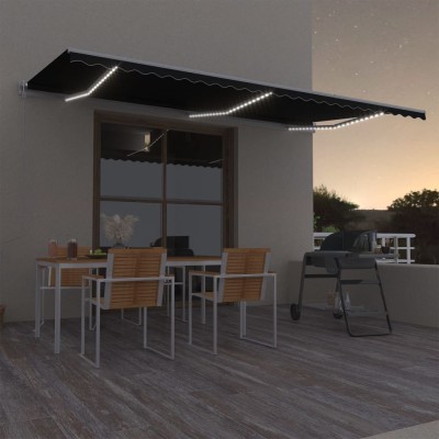 Toldo automático LED sensor de viento gris antracita 600x300 cm