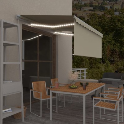 Toldo retráctil manual con persiana y luz LED crema 3x2,5 m