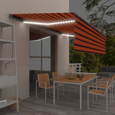 Toldo automático persiana LED sensor viento naranja marrón 5x3m