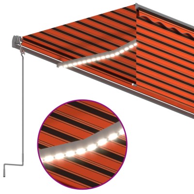 Toldo automático persiana LED sensor viento naranja marrón 5x3m