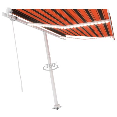 Toldo manual retráctil con luz LED naranja y marrón 300x250 cm