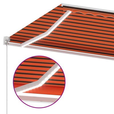 Toldo manual retráctil con luz LED naranja y marrón 300x250 cm