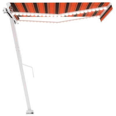 Toldo manual retráctil con luz LED naranja y marrón 300x250 cm