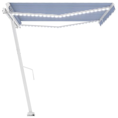 Toldo manual retráctil con luz LED azul y blanco 450x350 cm