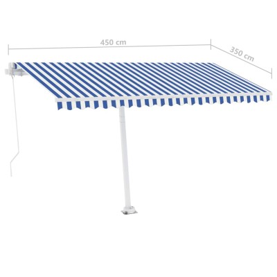 Toldo manual retráctil con luz LED azul y blanco 450x350 cm