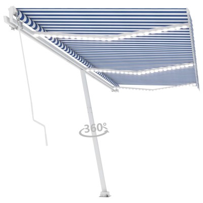 Toldo manual retráctil con LED azul y blanco 600x350 cm