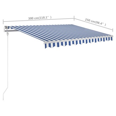 Toldo manual retráctil con LED azul y blanco 3x2,5 m