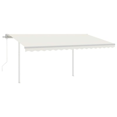 Toldo retráctil automático con postes crema 4x3 m