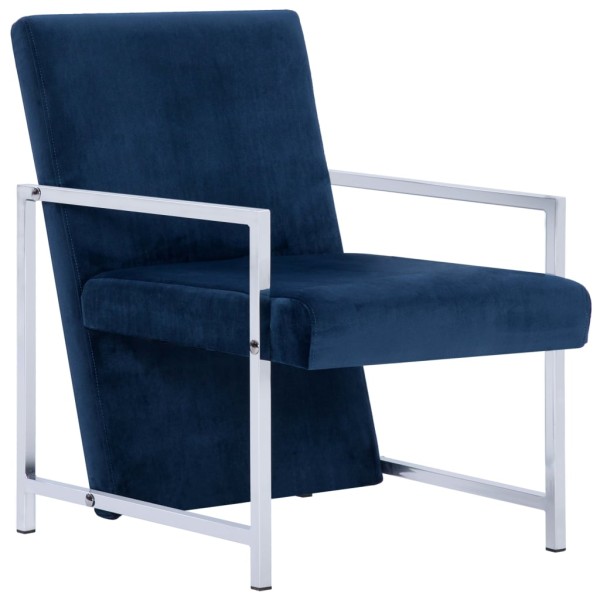 Sillón con patas cromadas de terciopelo azul