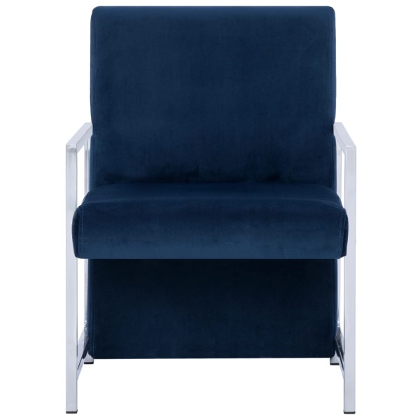 Sillón con patas cromadas de terciopelo azul