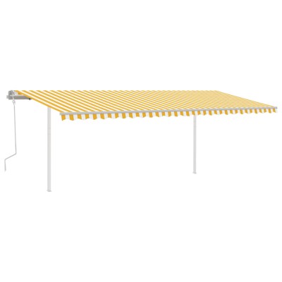 Toldo manual retráctil con postes amarillo y blanco 6x3 m