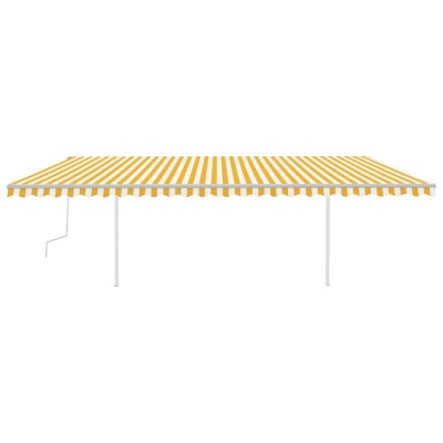 Toldo manual retráctil con postes amarillo y blanco 6x3 m