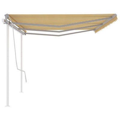 Toldo manual retráctil con postes amarillo y blanco 6x3 m