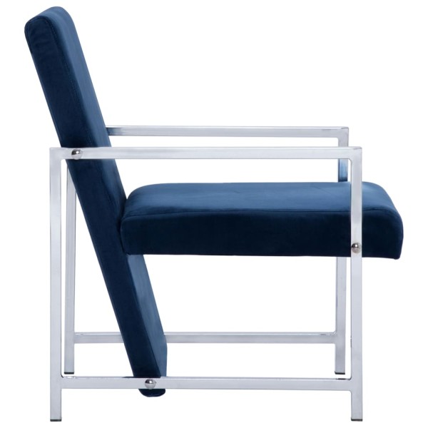 Sillón con patas cromadas de terciopelo azul