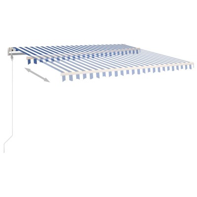 Toldo manual retráctil con postes azul y blanco 4,5x3,5 m