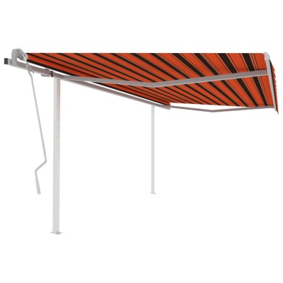 Toldo manual retráctil con postes naranja y marrón 4x3,5 m