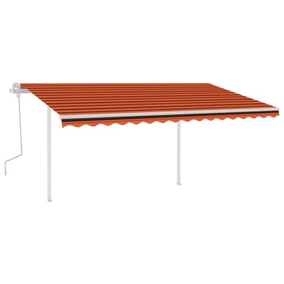 Toldo manual retráctil con postes naranja y marrón 4x3,5 m